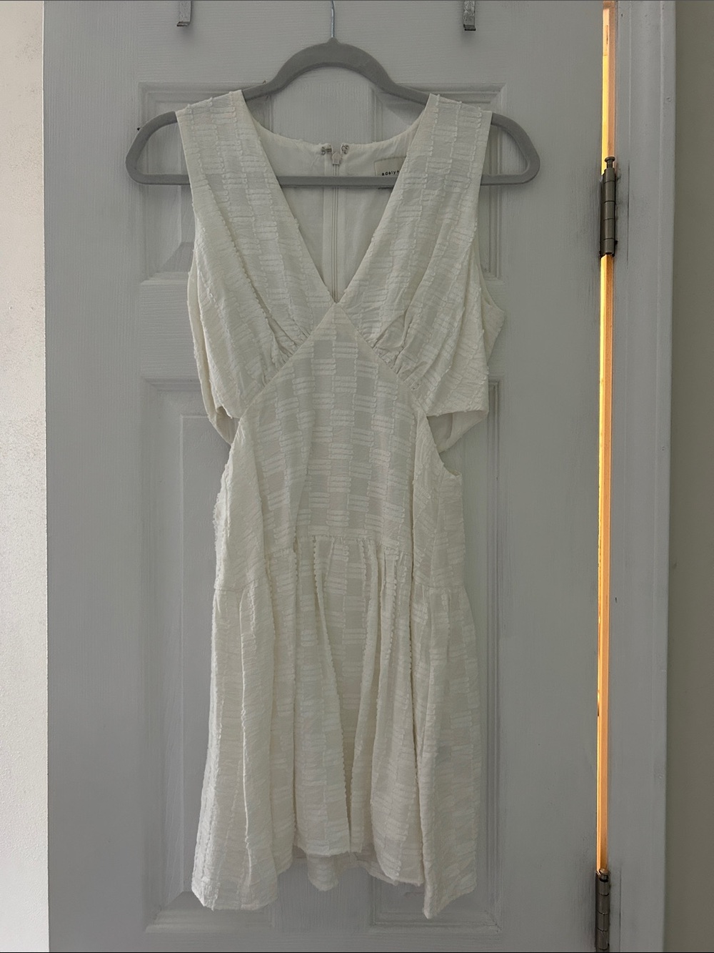 Adelyn Rae Cream Textured V-Neck Mini Dress